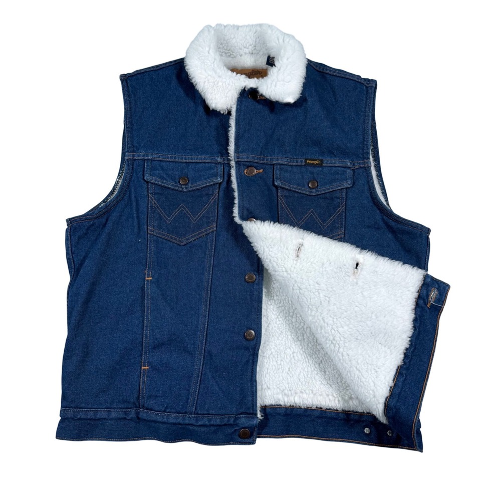 Wrangler Denim Vest Mens Large Blue Sherpa Lined Western Trucker 1074131PW
